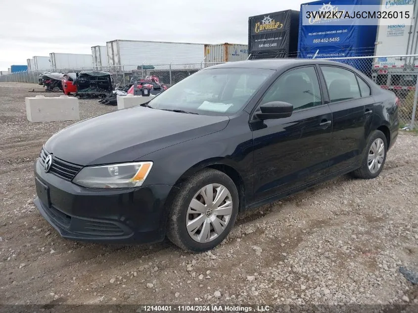 2012 Volkswagen Jetta Sedan VIN: 3VW2K7AJ6CM326015 Lot: 12140401