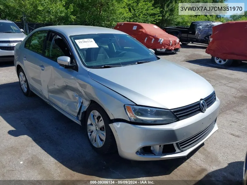 2012 Volkswagen Jetta 2.5L Se VIN: 3VWDX7AJ7CM351970 Lot: 39386134