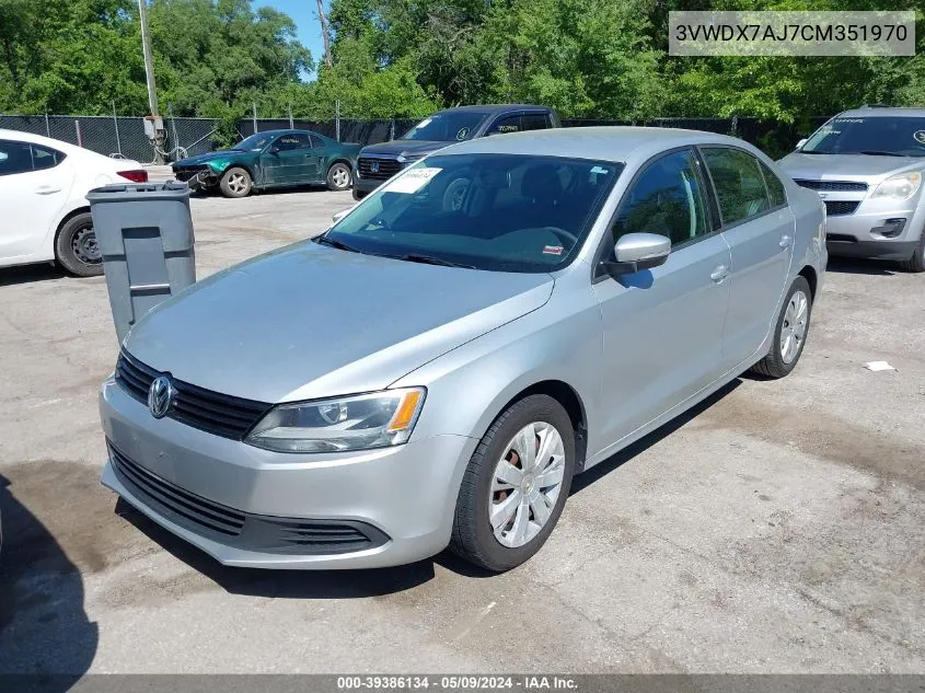 2012 Volkswagen Jetta 2.5L Se VIN: 3VWDX7AJ7CM351970 Lot: 39386134