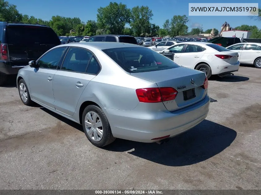 2012 Volkswagen Jetta 2.5L Se VIN: 3VWDX7AJ7CM351970 Lot: 39386134