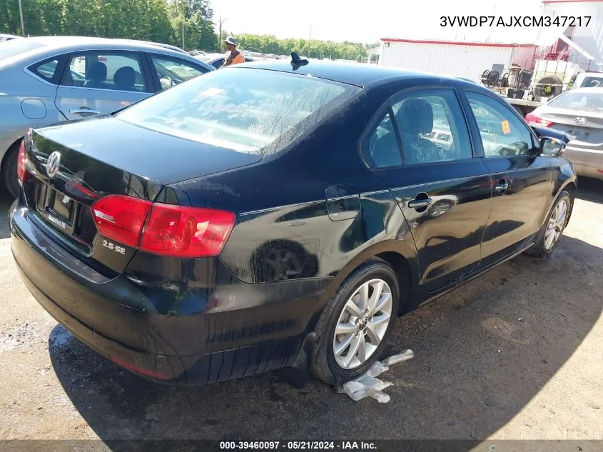 2012 Volkswagen Jetta 2.5L Se VIN: 3VWDP7AJXCM347217 Lot: 39460097