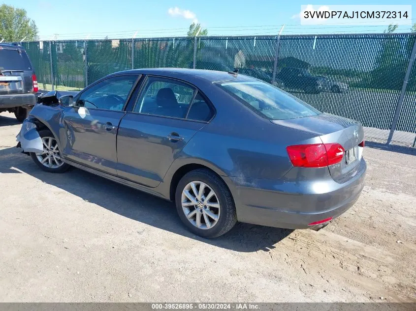 2012 Volkswagen Jetta 2.5L Se VIN: 3VWDP7AJ1CM372314 Lot: 39526895