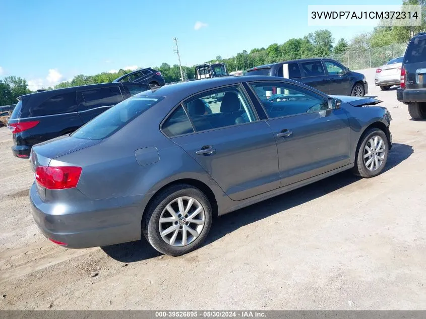 2012 Volkswagen Jetta 2.5L Se VIN: 3VWDP7AJ1CM372314 Lot: 39526895