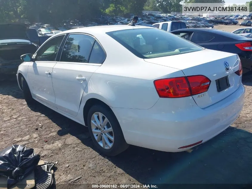 2012 Volkswagen Jetta 2.5L Se VIN: 3VWDP7AJ1CM381448 Lot: 39600162