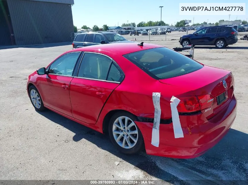 2012 Volkswagen Jetta 2.5L Se VIN: 3VWDP7AJ1CM427778 Lot: 39780993