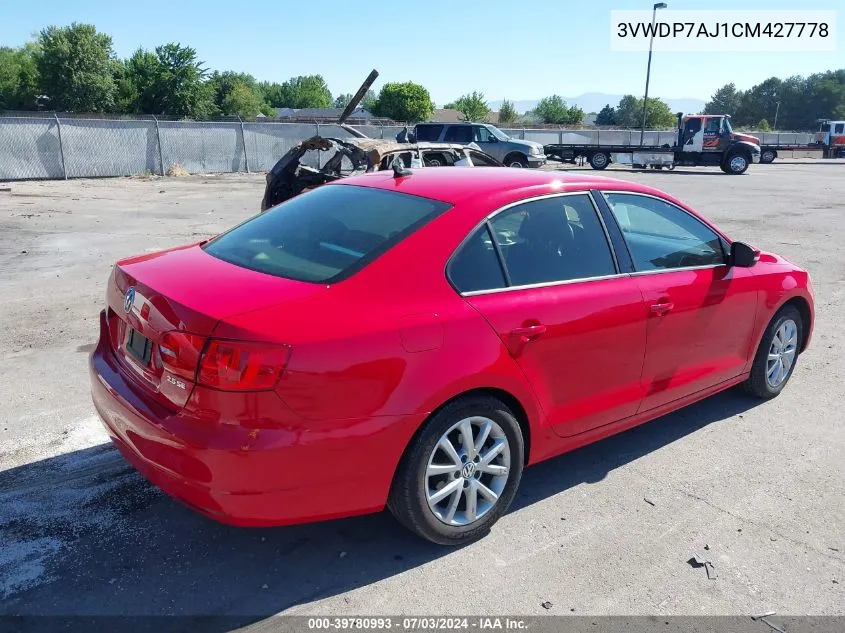 2012 Volkswagen Jetta 2.5L Se VIN: 3VWDP7AJ1CM427778 Lot: 39780993