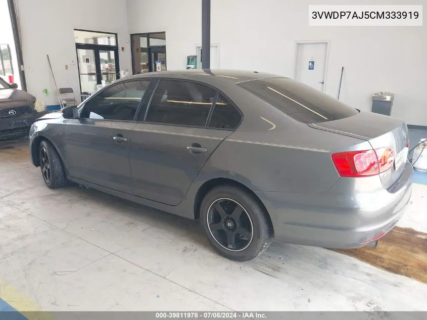 2012 Volkswagen Jetta 2.5L Se VIN: 3VWDP7AJ5CM333919 Lot: 39811978