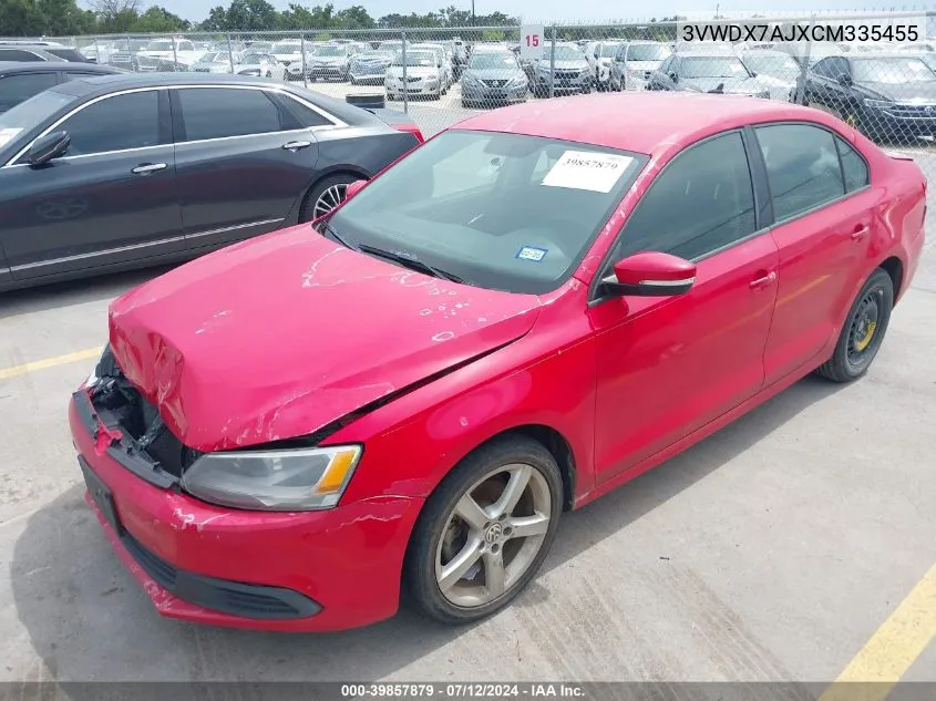 2012 Volkswagen Jetta 2.5L Se VIN: 3VWDX7AJXCM335455 Lot: 39857879