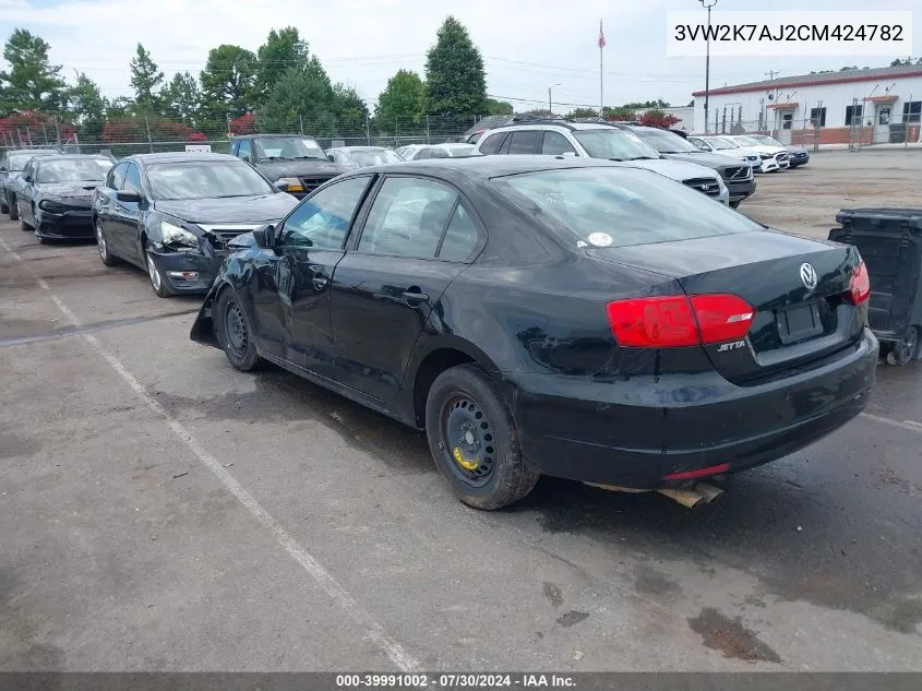 3VW2K7AJ2CM424782 2012 Volkswagen Jetta 2.0L S