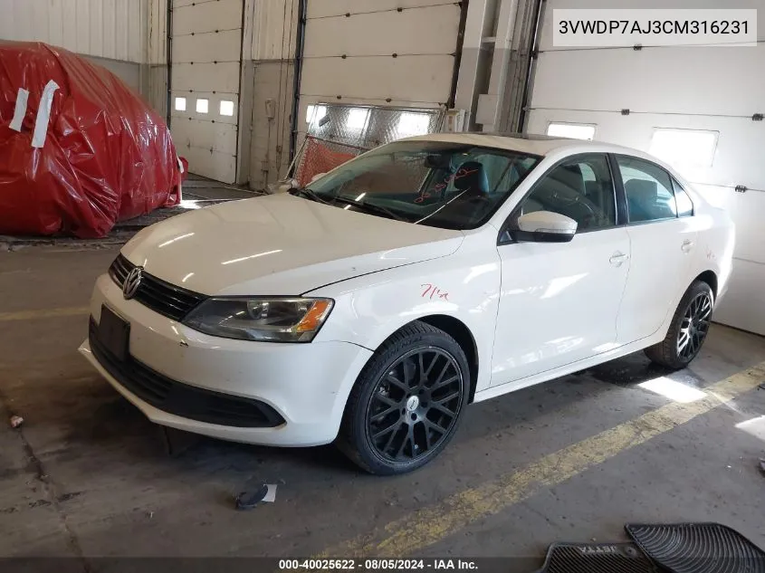 3VWDP7AJ3CM316231 2012 Volkswagen Jetta 2.5L Se