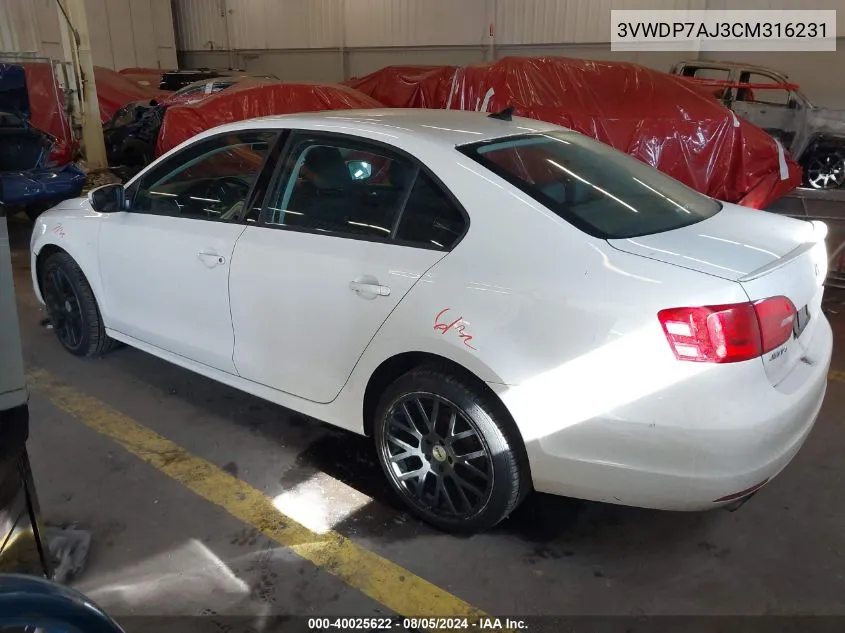 2012 Volkswagen Jetta 2.5L Se VIN: 3VWDP7AJ3CM316231 Lot: 40025622