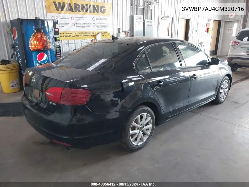 2012 Volkswagen Jetta 2.5L Se VIN: 3VWBP7AJ4CM320716 Lot: 40056412