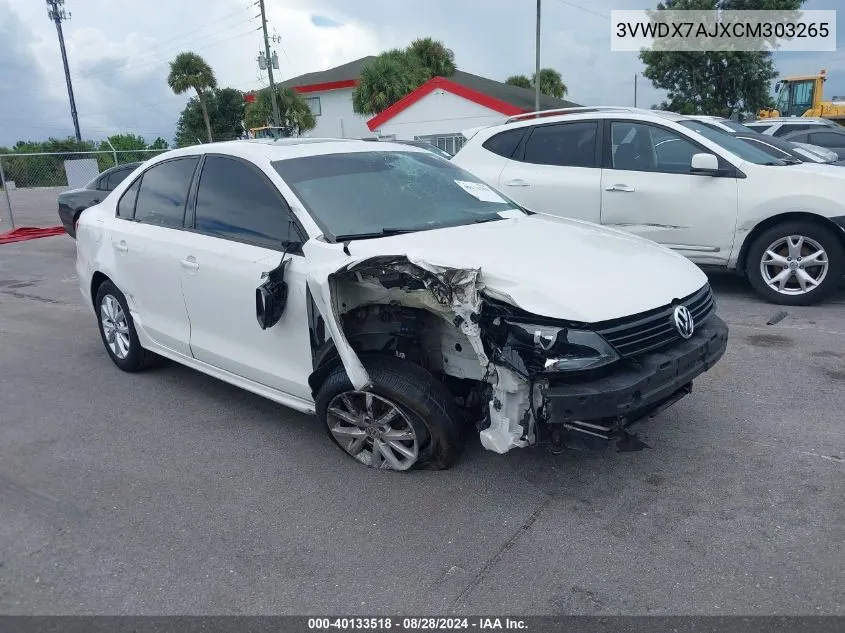 2012 Volkswagen Jetta 2.5L Se VIN: 3VWDX7AJXCM303265 Lot: 40133518