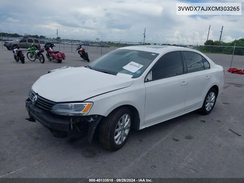 3VWDX7AJXCM303265 2012 Volkswagen Jetta 2.5L Se