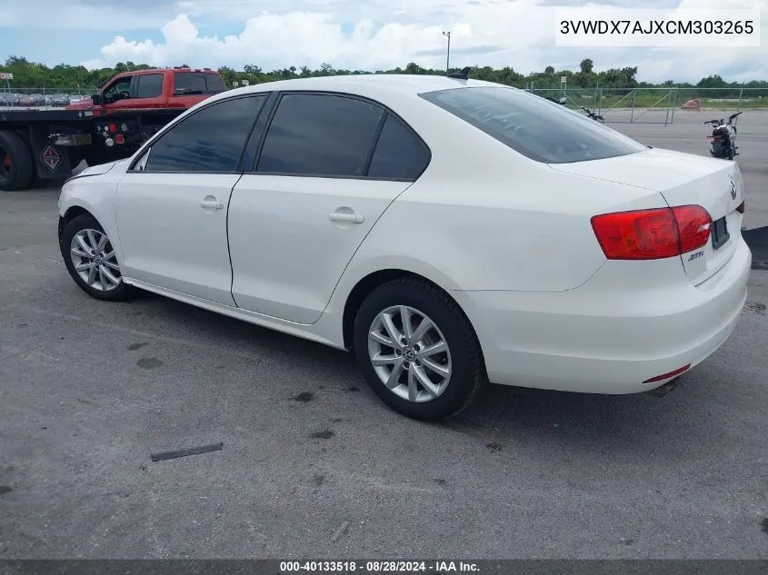 2012 Volkswagen Jetta 2.5L Se VIN: 3VWDX7AJXCM303265 Lot: 40133518