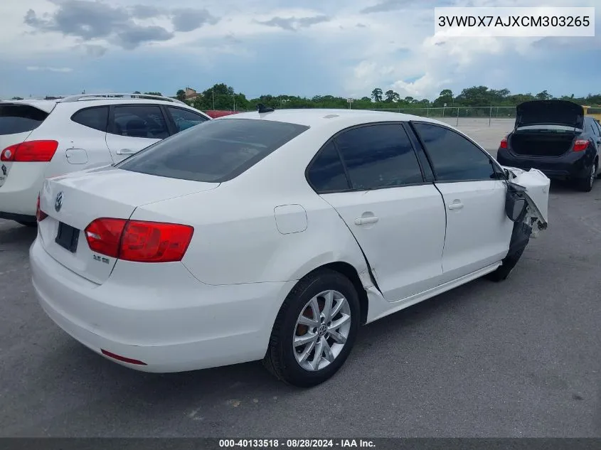 2012 Volkswagen Jetta 2.5L Se VIN: 3VWDX7AJXCM303265 Lot: 40133518