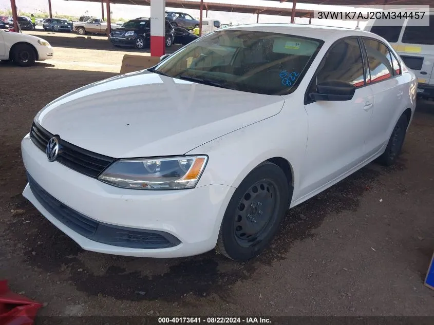 2012 Volkswagen Jetta 2.0L S VIN: 3VW1K7AJ2CM344457 Lot: 40173641