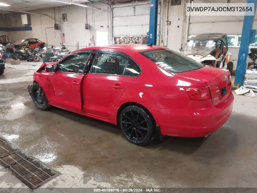 2012 Volkswagen Jetta 2.5L Se VIN: 3VWDP7AJOCM312654 Lot: 40189016