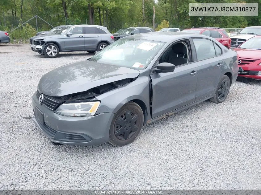 3VW1K7AJ8CM310877 2012 Volkswagen Jetta 2.0L S