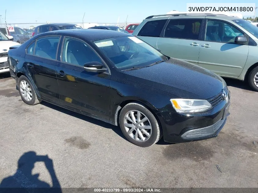 2012 Volkswagen Jetta 2.5L Se VIN: 3VWDP7AJ0CM418800 Lot: 40233799