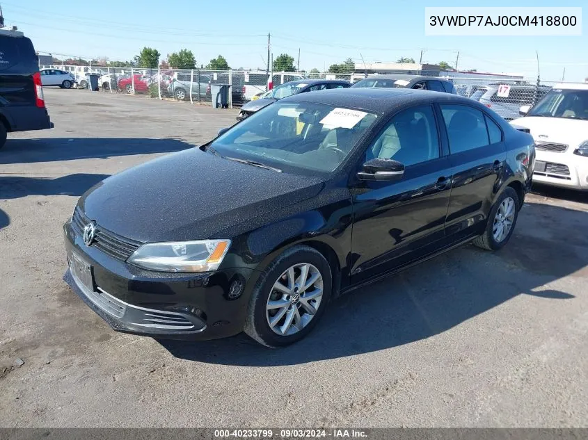 3VWDP7AJ0CM418800 2012 Volkswagen Jetta 2.5L Se