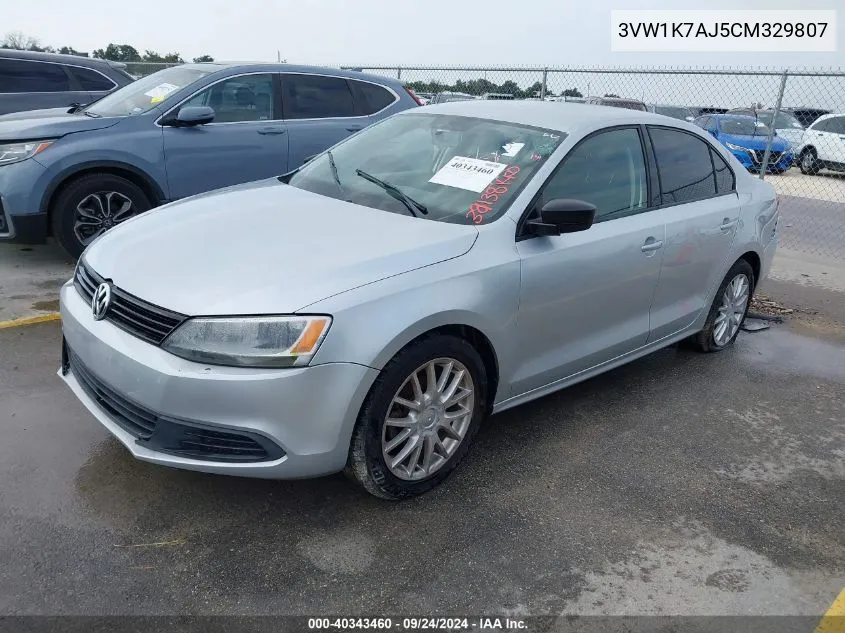 2012 Volkswagen Jetta 2.0L Base/2.0L S VIN: 3VW1K7AJ5CM329807 Lot: 40343460