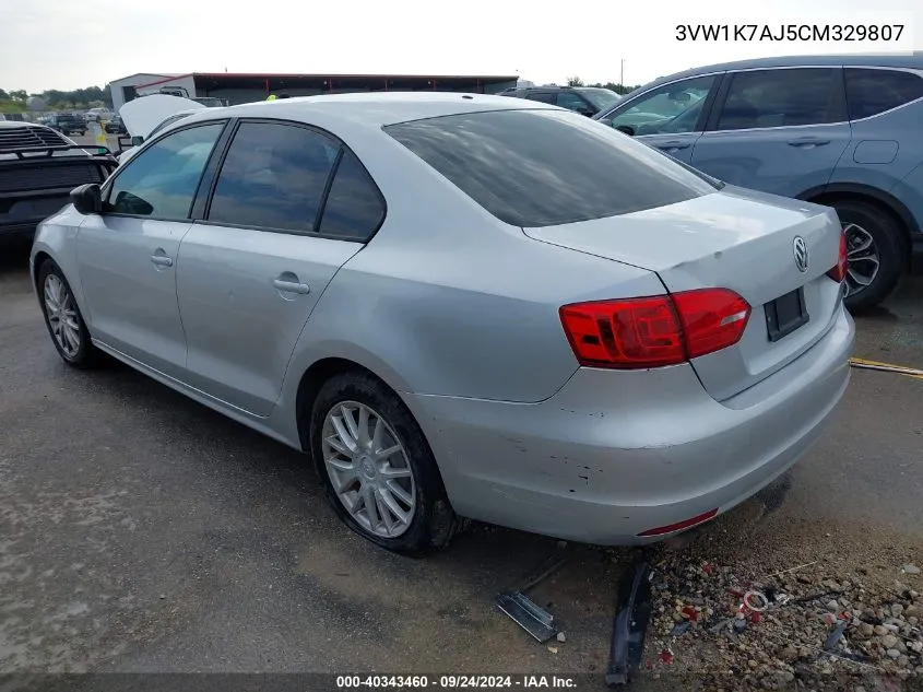 2012 Volkswagen Jetta 2.0L Base/2.0L S VIN: 3VW1K7AJ5CM329807 Lot: 40343460