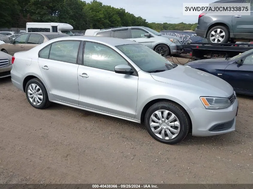 2012 Volkswagen Jetta 2.5L Se VIN: 3VWDP7AJ0CM333875 Lot: 40438366