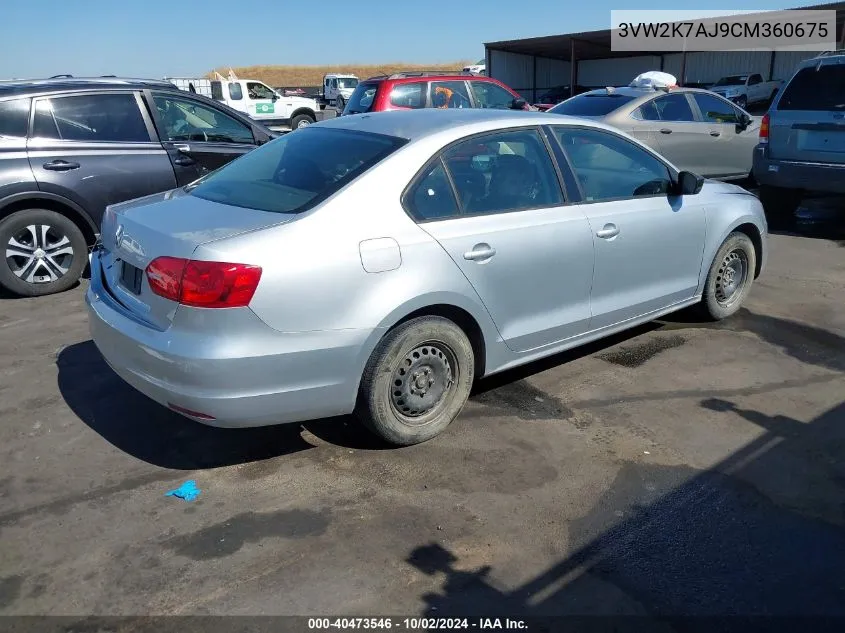 3VW2K7AJ9CM360675 2012 Volkswagen Jetta 2.0L S