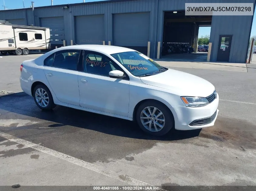 2012 Volkswagen Jetta 2.5L Se VIN: 3VWDX7AJ5CM078298 Lot: 40481085