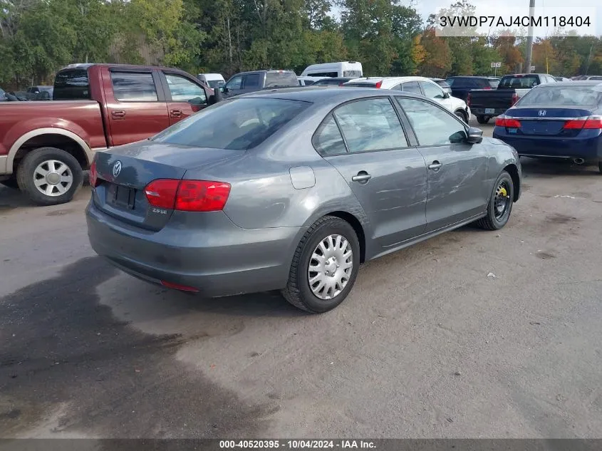 2012 Volkswagen Jetta 2.5L Se VIN: 3VWDP7AJ4CM118404 Lot: 40520395