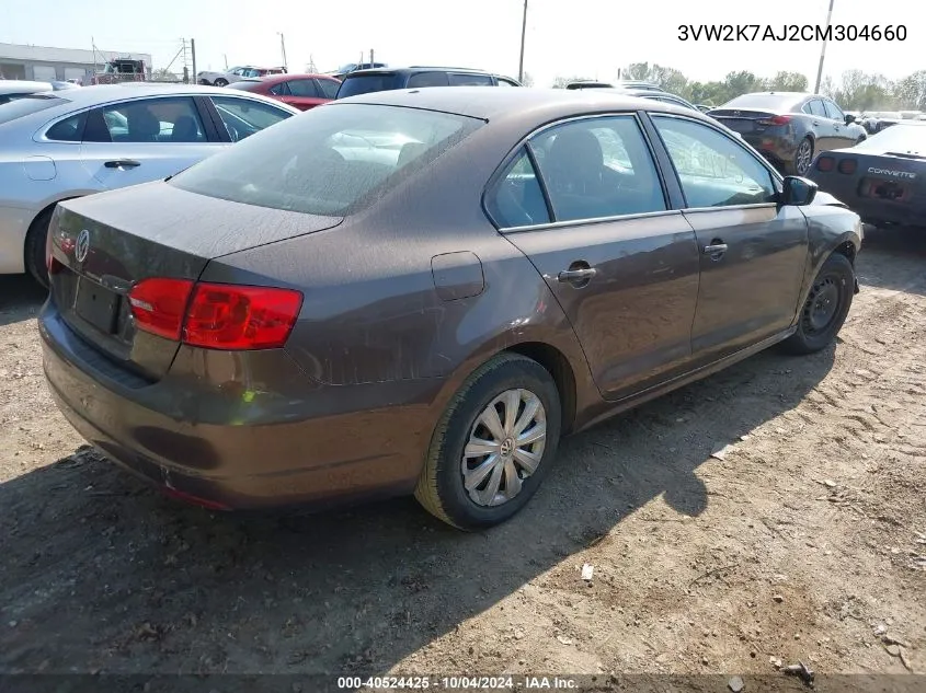 3VW2K7AJ2CM304660 2012 Volkswagen Jetta 2.0L S