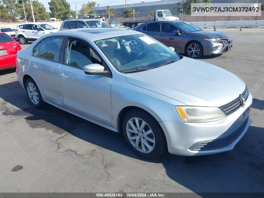 2012 Volkswagen Jetta 2.5L Se VIN: 3VWDP7AJ3CM372492 Lot: 40526163