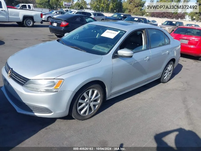 2012 Volkswagen Jetta 2.5L Se VIN: 3VWDP7AJ3CM372492 Lot: 40526163