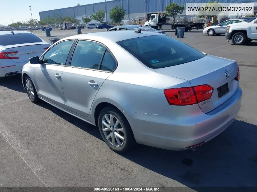 2012 Volkswagen Jetta 2.5L Se VIN: 3VWDP7AJ3CM372492 Lot: 40526163