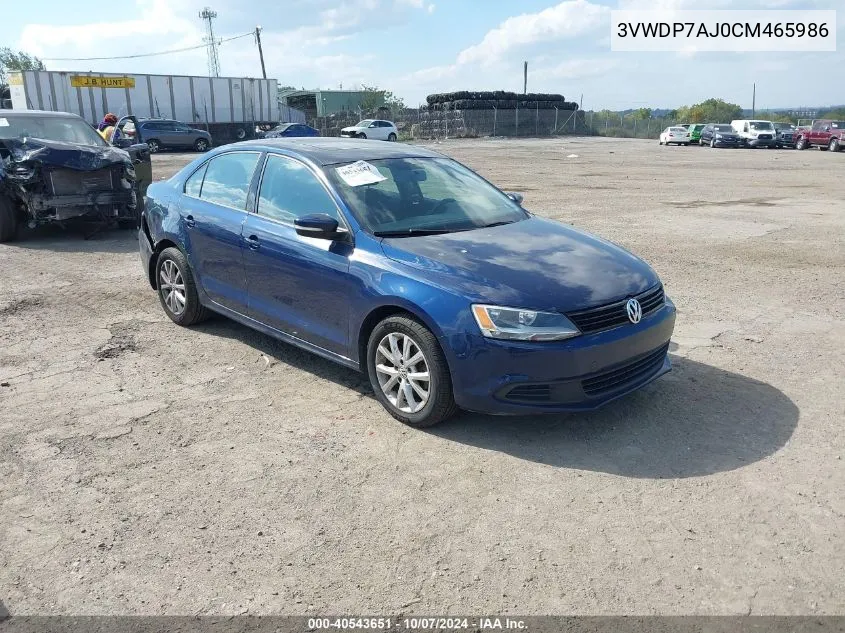 2012 Volkswagen Jetta 2.5L Se VIN: 3VWDP7AJ0CM465986 Lot: 40543651