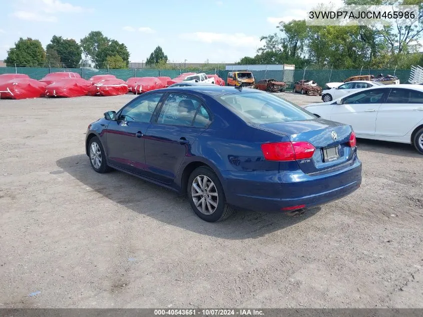 2012 Volkswagen Jetta 2.5L Se VIN: 3VWDP7AJ0CM465986 Lot: 40543651