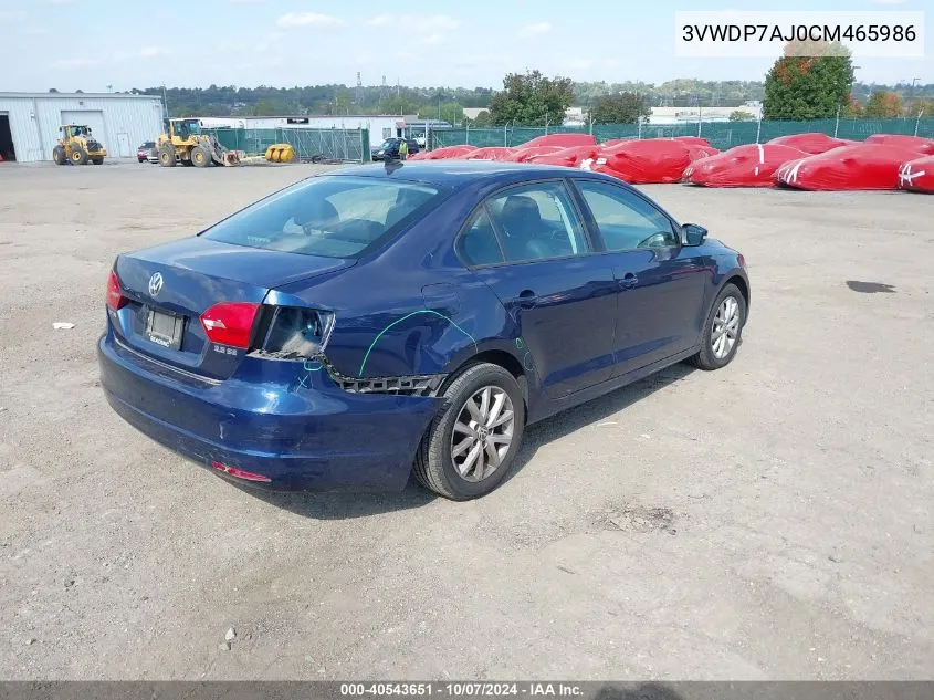 2012 Volkswagen Jetta 2.5L Se VIN: 3VWDP7AJ0CM465986 Lot: 40543651