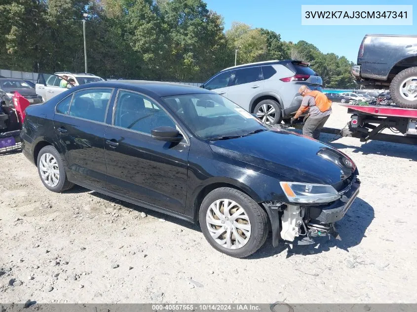 2012 Volkswagen Jetta 2.0L S VIN: 3VW2K7AJ3CM347341 Lot: 40557565