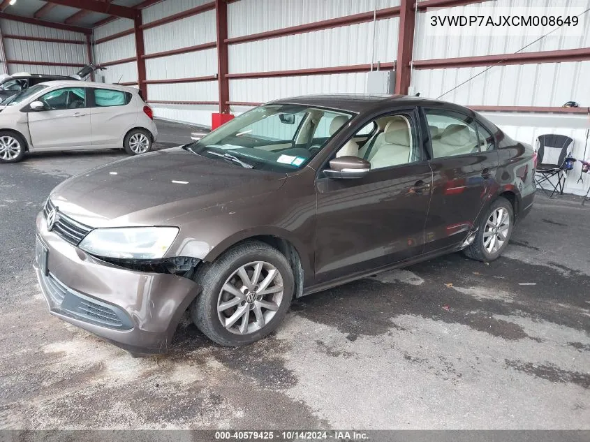 2012 Volkswagen Jetta 2.5L Se VIN: 3VWDP7AJXCM008649 Lot: 40579425