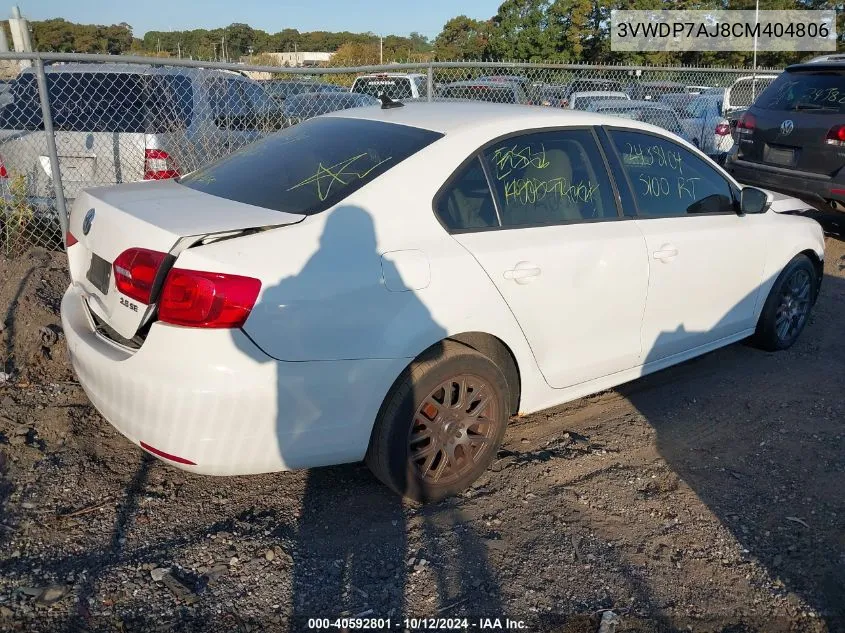 2012 Volkswagen Jetta 2.5L Se VIN: 3VWDP7AJ8CM404806 Lot: 40592801