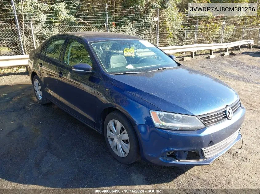 2012 Volkswagen Jetta 2.5L Se VIN: 3VWDP7AJ8CM381236 Lot: 40606490