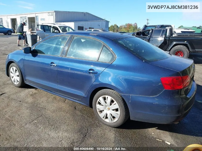 2012 Volkswagen Jetta 2.5L Se VIN: 3VWDP7AJ8CM381236 Lot: 40606490