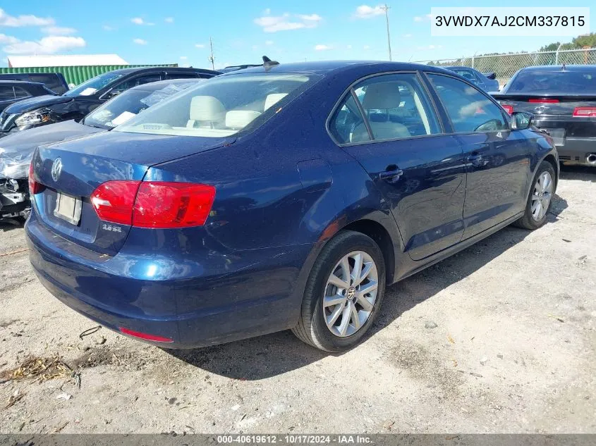 2012 Volkswagen Jetta 2.5L Se VIN: 3VWDX7AJ2CM337815 Lot: 40619612