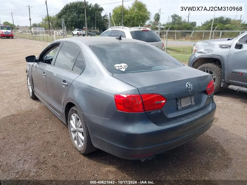 2012 Volkswagen Jetta 2.5L Se VIN: 3VWDX7AJ2CM310968 Lot: 40621043