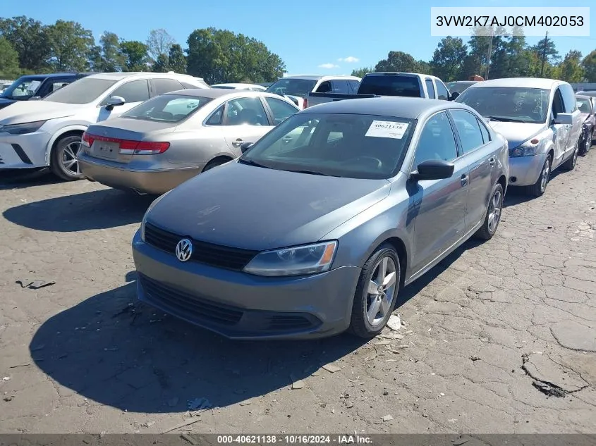 2012 Volkswagen Jetta 2.0L S VIN: 3VW2K7AJ0CM402053 Lot: 40621138