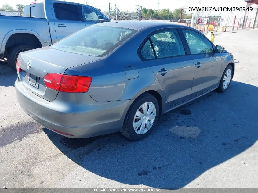 2012 Volkswagen Jetta 2.0L S VIN: 3VW2K7AJ1CM398949 Lot: 40637059