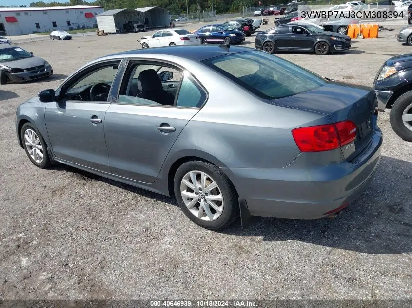 2012 Volkswagen Jetta 2.5L Se VIN: 3VWBP7AJ3CM308394 Lot: 40646939