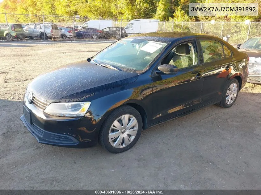 2012 Volkswagen Jetta 2.0L S VIN: 3VW2K7AJ7CM391892 Lot: 40691096