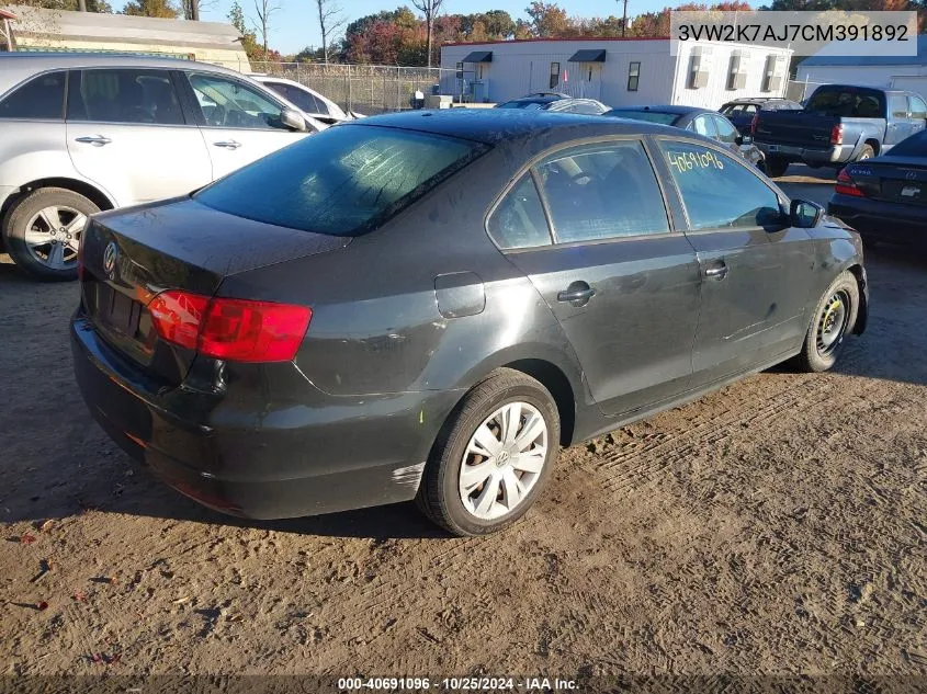 2012 Volkswagen Jetta 2.0L S VIN: 3VW2K7AJ7CM391892 Lot: 40691096